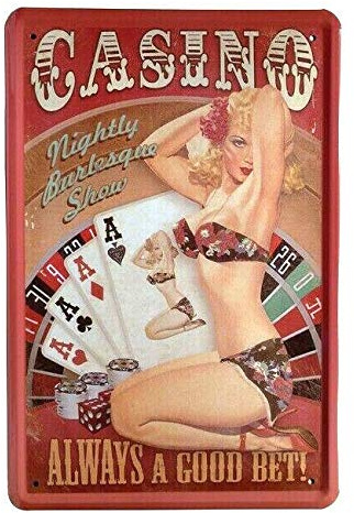 unbekannt Blechschild 20x30 cm Casino Werbung pin up Girl Roulette Poker Karten Erotik Metall Schild FA0349