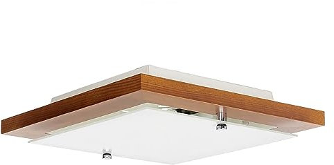 Licht-Erlebnisse Deckenleuchte Holz rustikal Glas Wohnzimmer Flur B:30 cm E27 blendarm satiniert wohnlich Moderne Deckenlampe Esszimmer ERIN