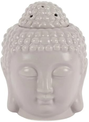 Dashing Grey Ceramic Large Buddha Head Oil Burner - 20cm x 13cm (1 Pc.) - Luxurious Design, Premium Material, Aromatherapy Accessory - Ideal for Home & Office Decor