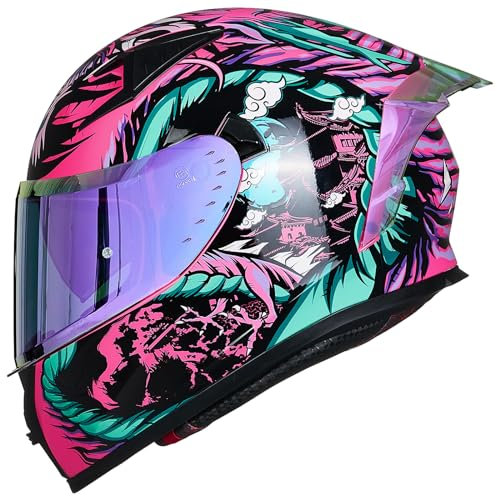 ILM Motorradhelm Integralhelm Herren Damen-Motorcycle Helmet mit 2 Visieren Pinlock-kompatiblen klaren und getönten-Street Bike Motocross Casco DOT&ECE Modell Z501, Legend Pink, M