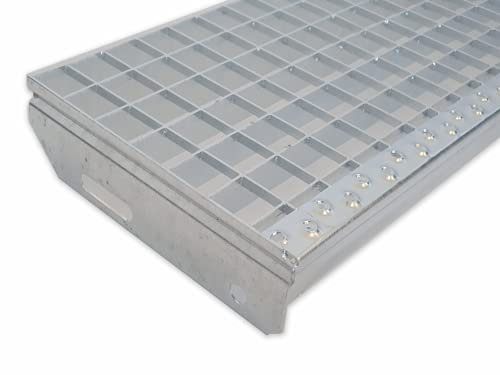 Marche d'escalier en caillebotis, 800 x 270 mm, 30/30 mm, S235JR (St37-2), galvanisée à feu dans une salle de bain complète