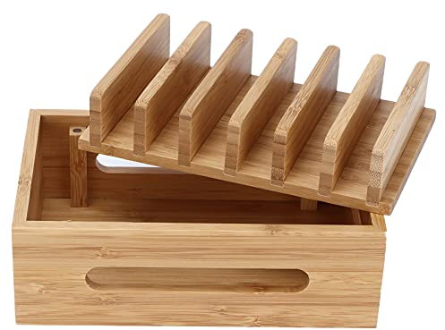 6-Port Bambus Ladestation, Multifunktions Desktop Docking Stations Halter für Tablets Handyhülle Handy (kein USB-Ladegerät)