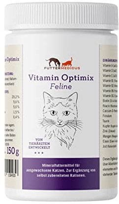 Futtermedicus Vitamin Optimix Feline | 150 g | Ergänzungsfuttermittel für Katzen | Mineralstoff- und Vitaminergänzung zum Barfen ohne Knochen | enthält wichtiges Taurin