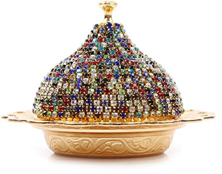 Alisveristime Beschichtete handgefertigte Messing-Schale für Zucker, Schokolade, Süßigkeiten, Servierschale mit Deckel (Kristall) (mehrfarbig)