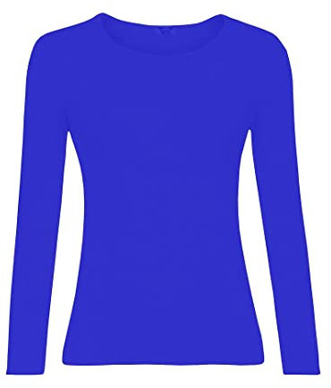 KATSSI Women’s Ladies Long Sleeve Stretch Plain Round Scoop Neck T Shirt Top SM Royal Blue