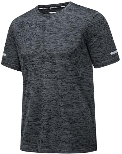 MAGCOMSEN Herren Sport T-Shirts Atmungsaktiv Funktionsshirt Schnelltrocknend Laufshirt mit Reflektorstreifen für Laufen, Training, Gym, Radfahren Schwarz 2XL