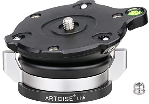 ARTCISE LH6 Nivellierkopf,Nivellierungsbasis, Ergonomischer Feststellknopf +/- 15 ° Neigung, horizontale Einstellung, Stativkopf, für Canon Nikon Sony DSLR-Kamera, max. Belastung 20 kg