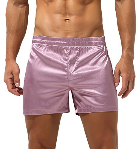 Freebily Boxer da Uomo in Raso Pantaloncini Pigiama Shorts Sport Brief Pantaloni Corti Sleep Short Intimo con Vita Elasticizzata da Allenamento Sparring Casual e Confortevole Rosa XL