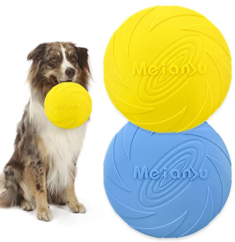 XPOOP Frisbee Hund, 2 Stück Hundefrisbee, Hund Scheibe, Schwimmspielzeug Hunde, Gummi Frisbee, Hunde Frisbee für Land und Wasser, Hundetraining, Werfen, Fangen & Spielen(Blau und Gelb/18cm)