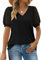 Aokosor T Shirts for Women V Neck Tops Ladies Swiss Dot Puff Sleeve Summer Tee Black Size 18-20