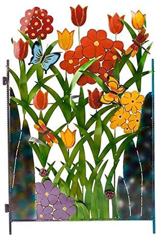 YANGYANGDA Bunte Metall-Paravent mit 3 Paneelen, Blume und Schmetterling, schöne Landschaft, Garten (A) (A)