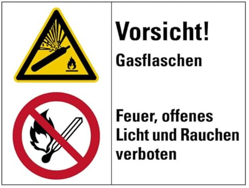 Aufkleber Sicherheitshinweis „Vorsicht! Gasflaschen“ Kombischild Folie nach ISO 7010 | Größe wählbar Made in Germany, Größen Name: 30x40cm