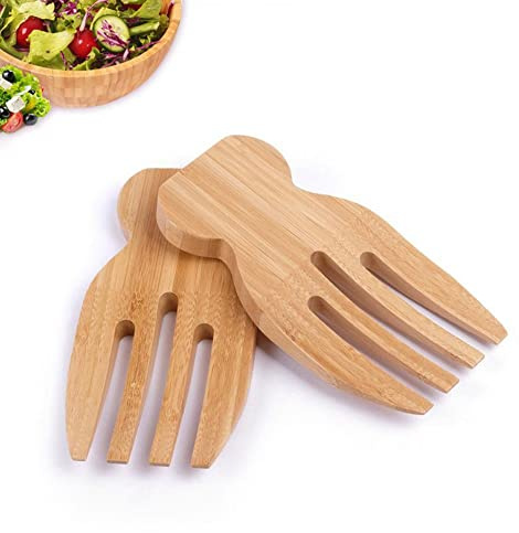 Mains à salade en bambou, ensemble de couverts à salade en bambou, couverts à salade en bois, outil parfait pour lancer et servir la salade, ustensile de cuisine en bambou
