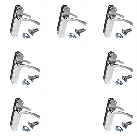 Haven Heritage Chrome Door Handles Internal Set, Secure Bathroom Door Handle, Polished Chrome Door Handle, Bathroom Interior Door Latch Handle, Arched Plate Design, 180mmx38mm, Sold in Pair (Set of 5)