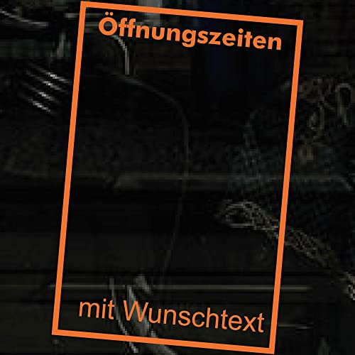 Öffnungszeiten Aufkleber - orange - mit Rahmen freier Text - Schaufensterbeschriftung für Werbung Laden Geschäft - Bistro Scheibe