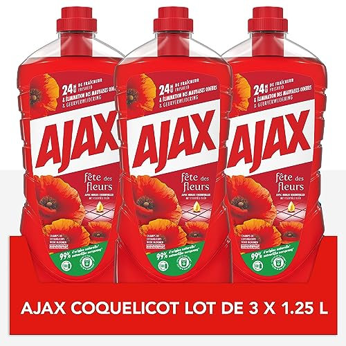 AJAX nettoyant ménager sol & surfaces - Fête des fleurs Coquelicots - 1,25 L - lot de 3 flacons