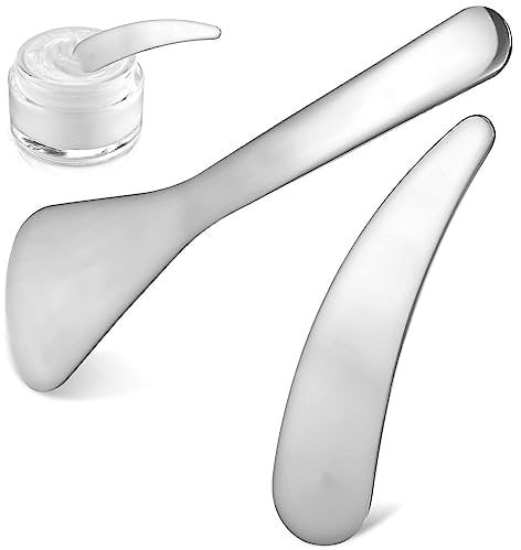 Healifty Face Spatula Face Spatula Mini Metal Cosmetic Spatula, 2pcs s, Mini Cosmetic Spoon, Reusable Facial Applicator Cosmetic Spatula for Cream, Lotions, Moisturizers