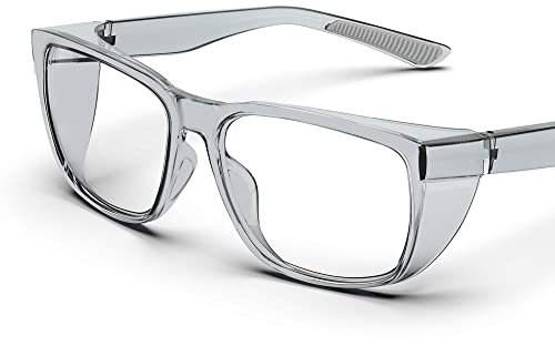 TOREGE Transparente Schutzbrille mit Seitenschutz, beschlagfrei und kratzfest mit rutschfesten Griffen und komplettem UV-Schutz, ideal für Frauen und Männer (Grau)