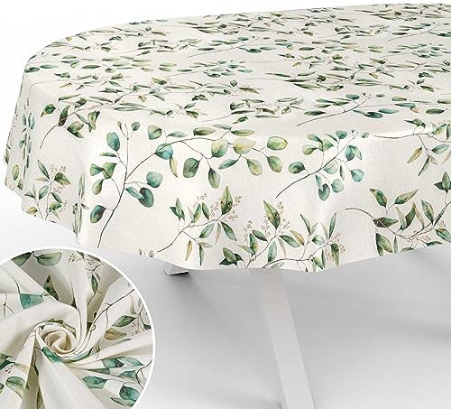 Stoff Tischdecke Tischwäsche Textil Tischtuch Baumwolle Polyester Gewebe abwaschbar pflegeleicht, in rund oval eckig Botanika Oval 220x140cm Schnittkante