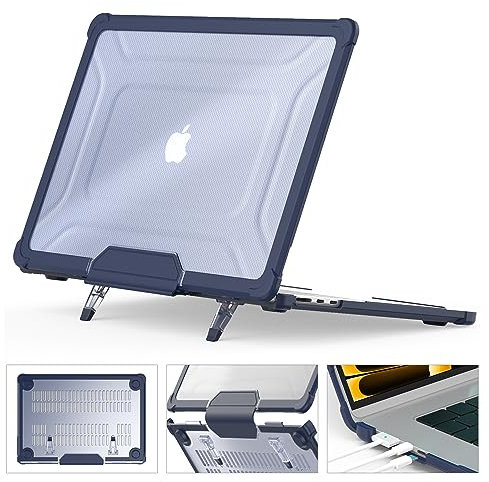 SEYMCY Funda compatible con MacBook Air de 15 pulgadas 2025 2024 2023 / M4 M3 M2, funda rígida protectora antiarañazos con soporte plegable (A3241 A3114 A2941), azul marino