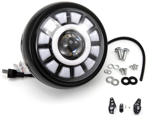 APEBAZY Universal-Motorradscheinwerfer-Baugruppe LED-Tagfahrlicht Runde Motorrad-Frontleuchte Motorradscheinwerfer für Cafe Racer Bobber