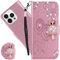 Ysnzaq Embossed Case for Apple iPhone 15 Pro Max 6.7, Owl Glitter Sparkly PU Leather Wallet Shockproof Flip Magnetic Women Cover with Stand Card Slots for Apple iPhone 15 Pro Max. YK Rose Gold