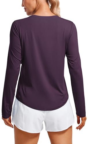 CRZ YOGA Women's Lightweight Long Sleeve Gym Tops for Yoga Training Crew Neck Running Workout Shirt Deep Crocus Violet 14