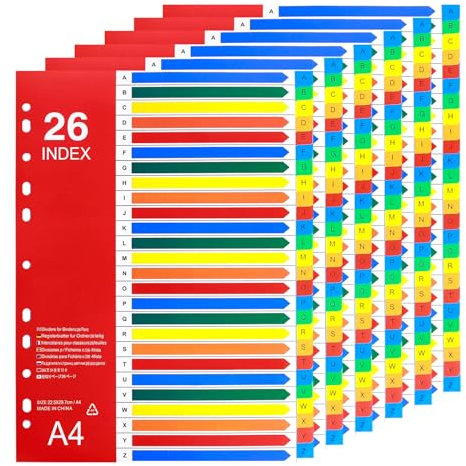Hotyin [Lot de 6] Intercalaires A4, Intercalaires de Dossiers à Onglets A-Z, Feuillets Intercalaires A4 en 26 Parties pour Classeurs à Anneaux, Onglets Multicolores