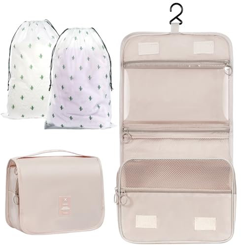 OSDUE Neceser de viaje impermeable con gancho, bolsa de aseo para hombre y mujer, bolsa de maquillaje, juego de 3 piezas, colgar organizar objetos personales accesorios