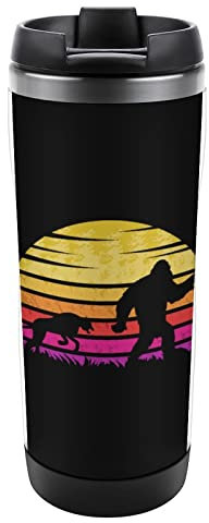 Yeti and Cheetah Sunset - Tazza da caffè riutilizzabile, da viaggio, in acciaio inox, per caldo e freddo, stampa divertente, 370 ml