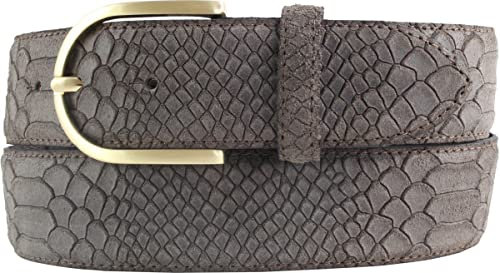 BELTINGER Damen-Gürtel mit Pythonprägung 4 cm | Leder-Gürtel für Damen 40mm Schlangen-Optik | Schlangen-Muster mit goldener Gürtelschließe | Braun 85cm