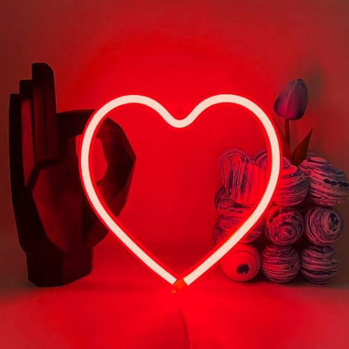 UExnkj-Y Herz Leuchtreklame Herz Neon Schild Rot Neonlicht Zeichen Led Leuchtreklame Dekorative USB Oder Batterie LED Neon Sign für Schlafzimmer Bar Mädchenzimmer Valentinstag Hochzeit