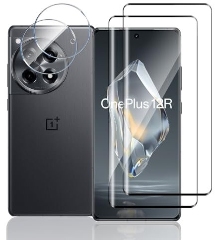 TUTUO 2+2 Piezas Compatible con OnePlus 12R 5G Cristal Templado Protector de Pantalla + Protector de Lente de Cámara, Sin Burbujas, Antiarañazos, 9H Dureza 3D Film Vidrio Templado