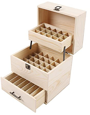 Aufbewahrungsbox für ätherische aus Holz Öle 59 Grid 3 Schicht Ätherisches Öl Box Organizer Container Nagellack-Sammlung 21.5x18.3x23.7cm