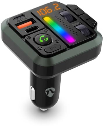 Nedis Kfz Audio FM Transmitter - Fest - freisprechend - 1 - Amber Screen - Bluetooth - PD 18 W/PD 24 W - Schnellladung - Bass Boost - Google Assistant/Siri - Schwarz
