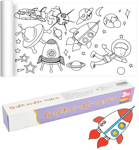 HEKOBAG Graffiti Leinwand 300 × 30cm Zeichenpapierrolle zum Ausmalen Papierrolle Schneidbare Zeichenrolle Selbstklebend Färbung Zeichenrolle DIY Malpapier Rolle für Mädchen und Jungen (Astronaut)