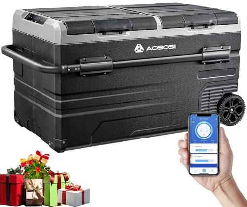 AAOBOSI 115L Glaciere Electrique Double Zone,Glaciere a Compression WiFi APP,12 V/24 V et 100-240 V Frigo Camping, -20 ℃ à 20 ℃, pour Voiture, Camion, Bateau, Camping, Car, Caravanes, Voyageant,Maison