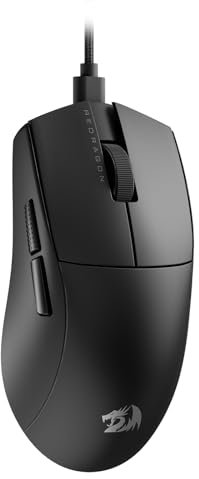 Redragon M724 Kabelgebundene Gaming Maus 42g Ultra-Leicht 12400 Max DPI Gaming Maus mit 5 Programmierbaren Tasten Ergonomischer Natürlicher Griff Software Unterstützt DIY Keybinds & DPI, Schwarz