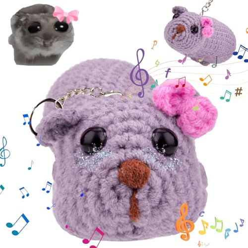 Pipihome Sad Hamster, Sad Hamster mit Sound, Hamster Kuscheltier Hamsti Schlüsselanhänger, Sad Hamster Meme Plüschtier Schlüsselanhänger, Handgefertigte Hamster Strickpuppe Geschenk Familie, Freunde