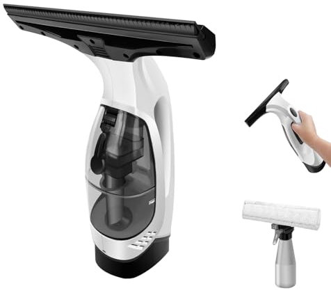 Cordless Vacuum Cleaner Handheld Window Cleaner, Electric Window Vacuum Cleaner for Glass, Tiles and Mirrors, Glass Cleaner with 150ML Water Tank, 2200 mAh li-on Battery, Rechargeable Window Cleaner