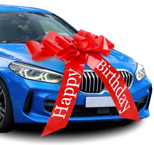 Moosono Große Rote Schleife für Auto(30 inches,76cm), Geschenkschleife Große, Riesige Autoschleife, Car Bow für Fahrrad und Schleife mit Saugnapf,18 Geburtstag Auto(Happy Birthday)