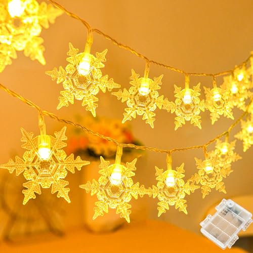 Etopgo Schneeflocke Lichterkette, 6M 40 LED Lichterkette Außen Batterie mit Timer, IP65 Wasserdicht Outdoor Lichterkette für Weihnachten, Garten, Schlafzimmer, Hochzeit Innen Aussen Deko (Warmweiß)
