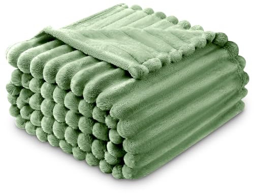 GC GAVNO CAVAILIA Ribbed Blanket Throw | Fluffy Fleece Throws For Sofas, Bed, Settee, Couch | Comfortable Extra Large Blankets & Throws | King Size 200x240 Cm | Green