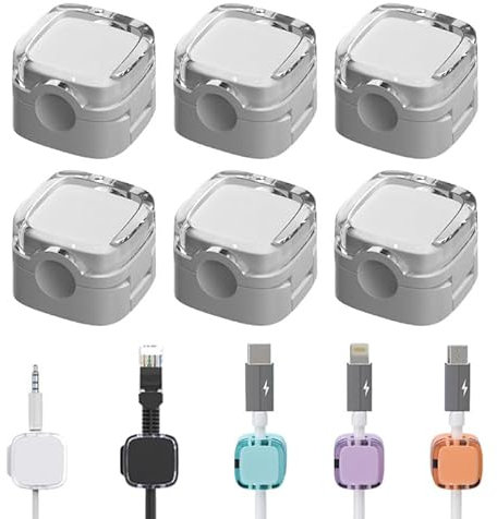 6 clip per organizer per cavi, organizer per cavi magnetico con adesivo forte, organizer per cavi di ricarica del telefono nascosto per comodino, scrivania dell'auto, ufficio domestico (Bianco)