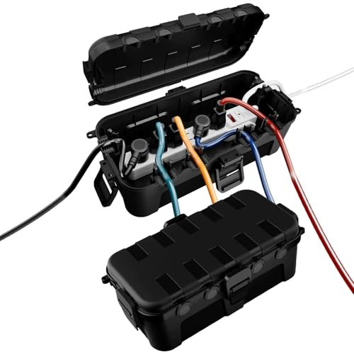 [Juego de 2] RESTMO Caja de cables impermeable para exteriores, IP54 impermeable caja de cables para exteriores, ideal para proteger cables de extensión, regletas y enchufes angulares, Negro