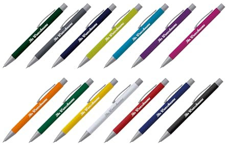 14x Druckbleistift mit Namensgravur - aus Metall - 14 Farben