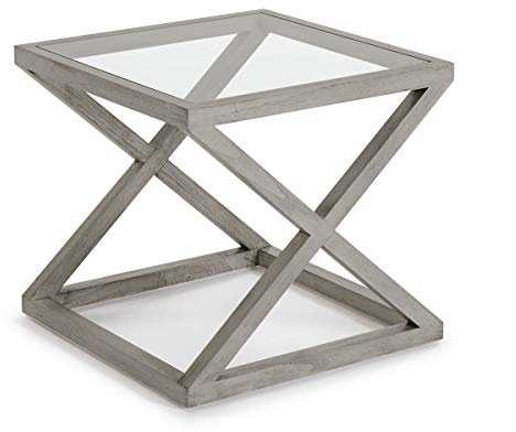 MESA AUXILIAR 60X60X55 CRISTAL/MADERA GRIS VELADO
