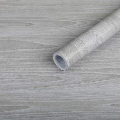 Honcet Vinyl Wrap Wood Effect Sticky Back Plastic for Furniture | 44x600cm Grey Self Adhesive Wallpaper Roll for Kitchen Cupboards Worktops Windowsill Wall