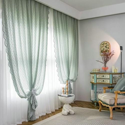 BCughia Vorhänge Lichtdurchlässig, Vorhang Blätter Muster Vorhänge Wohnzimmer Modern 2er Set H 160 x B 102 cm, Grün