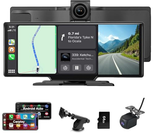 Kocusu Car Tablet Pro Max 2025 10.26,Apple Car Play Screen with 4K Front Dash Cam and Rear 1080P,Wireless CarPlay Screen with Reverse Assist Function,64G TF,Voice Control,Bluetooth for Most Vehicle